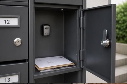 Boîte à clés discrète installée dans une boîte aux lettres suisse